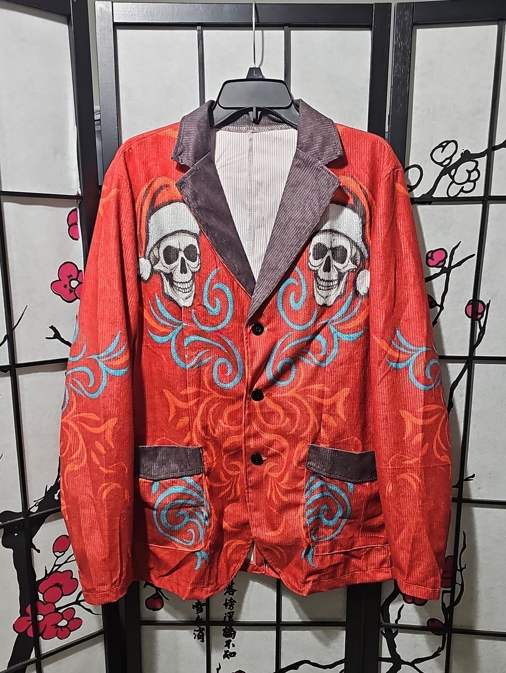 Skull Print Corduroy Blazer Jacket Size XL